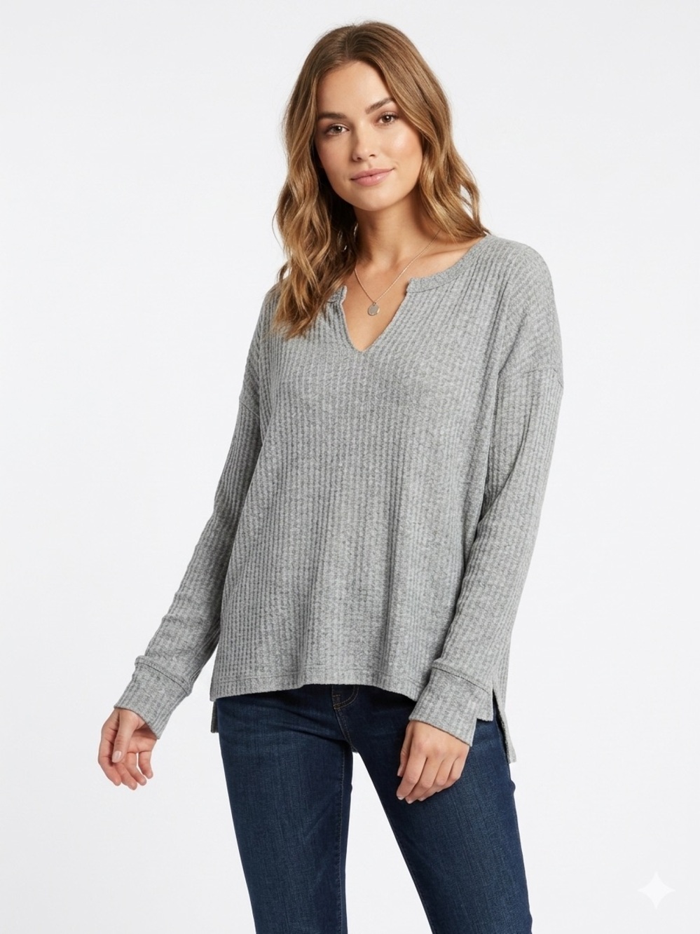 NEW! Chaser Waffle Knit Long Sleeve in Grey Size M